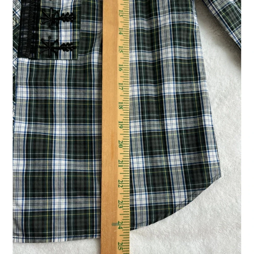J Crew Plaid Embroidered Shirt Womens M Green Black Button Down Long‎ Sleeve Top